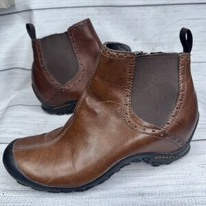 Merrell Plaza Mid Saddle Women's 7 Brown Leather Side Zip Boots Gorpcore